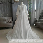 HEULORIA elegant lace beading Muslim ball gown Wedding Dress long sleeve high neck bride dress plus size bride Wedding Gown AL-354